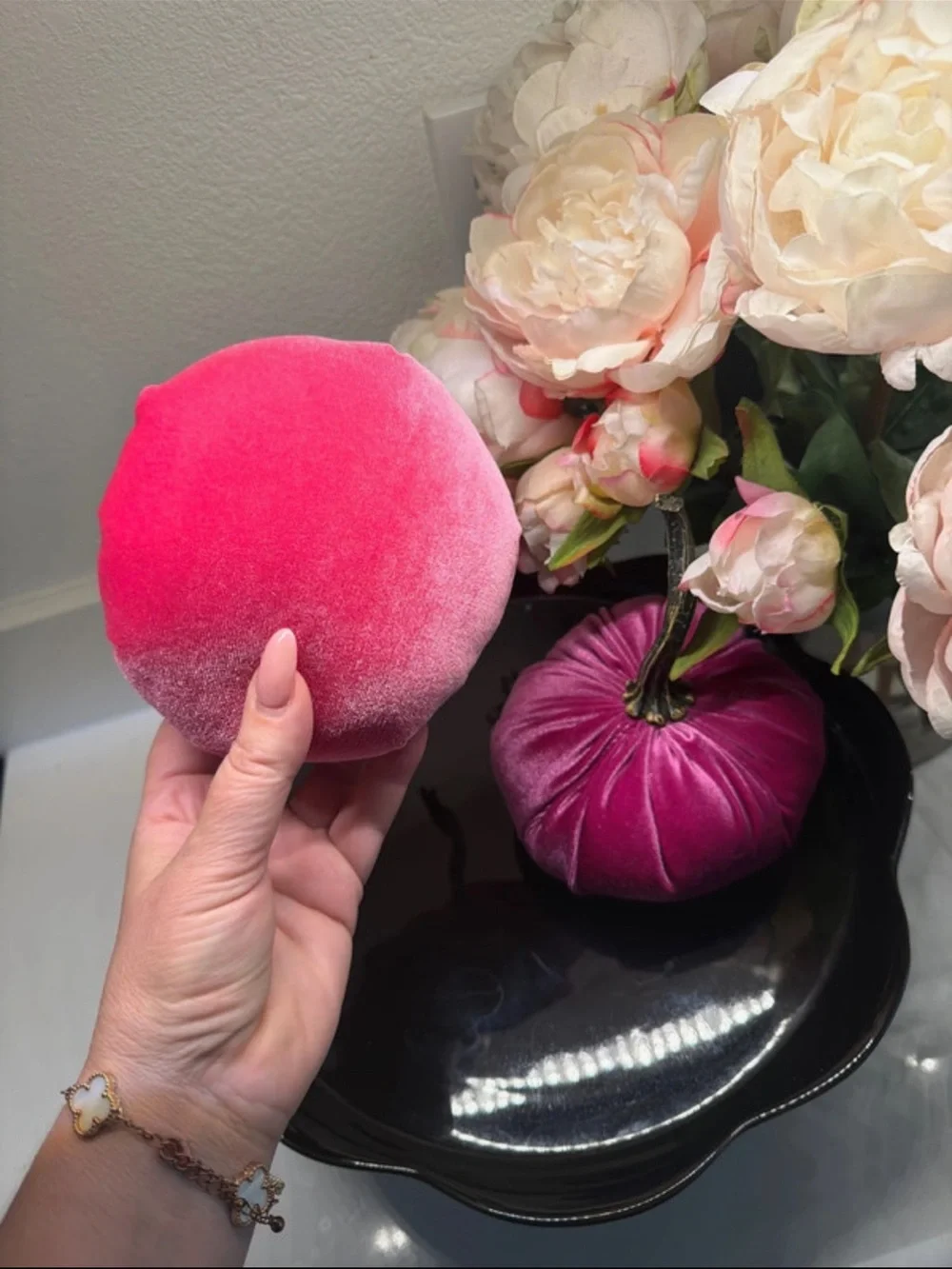 Plush Velvet Decorative Pumpkins - Pink and Purple set of 2